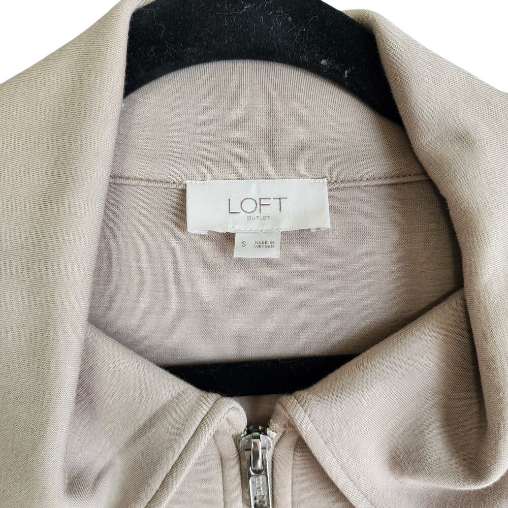 LOFT Womens Quarter Zip Pullover Sweater Size Small Tan Slinky Cozy Comfy Lounge - Picture 3 of 8